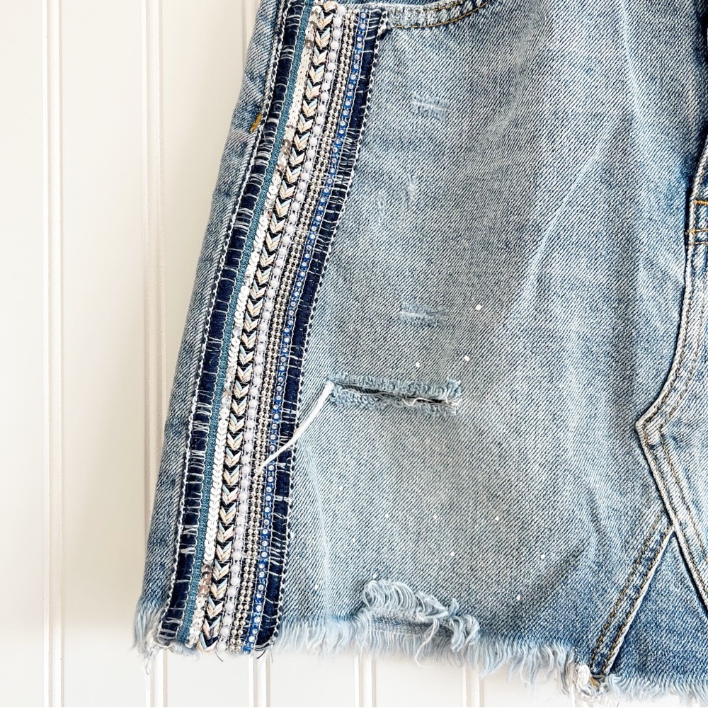 Free People Size 4 Beaded Embellished Jean Mini Skirt - Picture 2 of 5